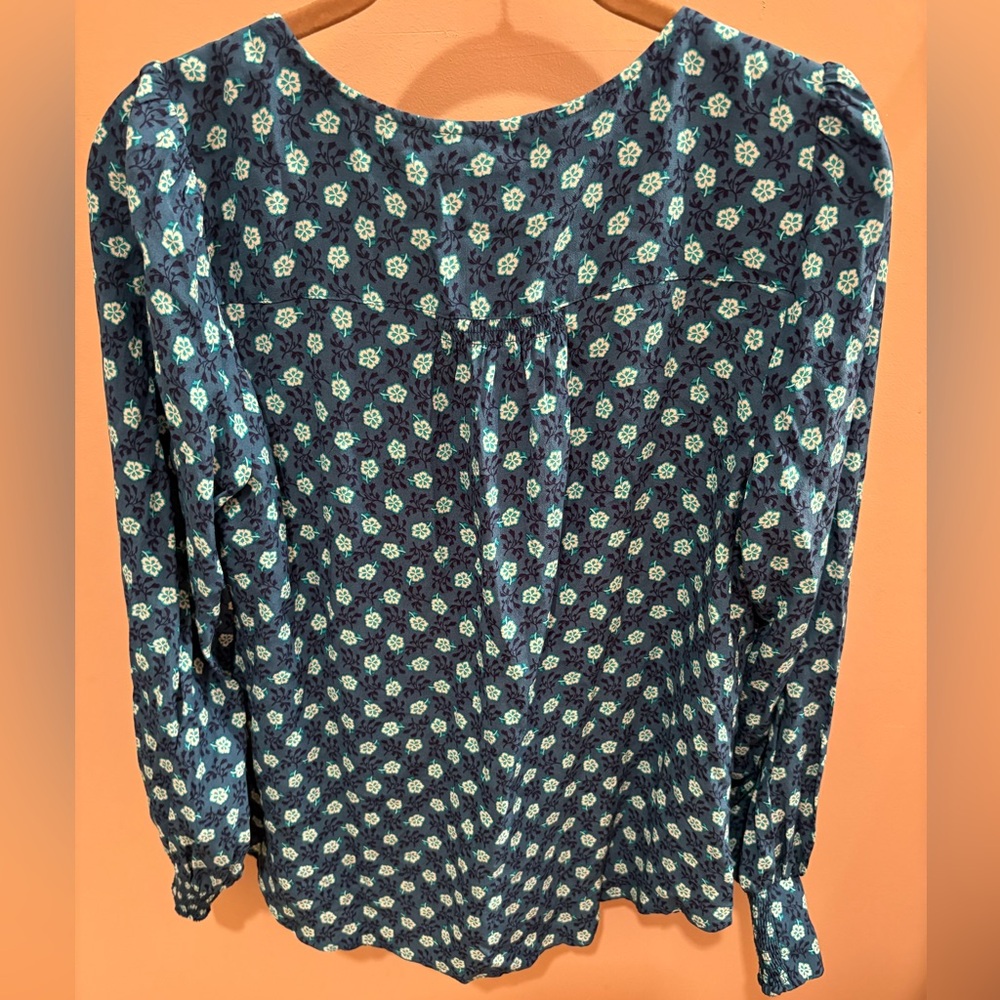 Talbots Navy Floral Button-Front Blouse - Picture 6 of 8